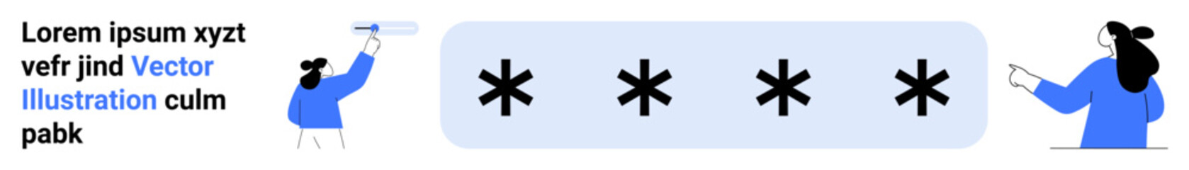 Obraz premium Two people interacting with a password input interface featuring four asterisks. Ideal for cybersecurity, data protection, teamwork, collaboration, user authentication, IT services, digital privacy