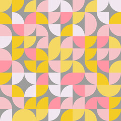 Pink trendy vector abstract geometric background in retro scandinavian style, cover pattern seamless. Graphic pattern of simple shapes in pastel colors, abstract mosaic.