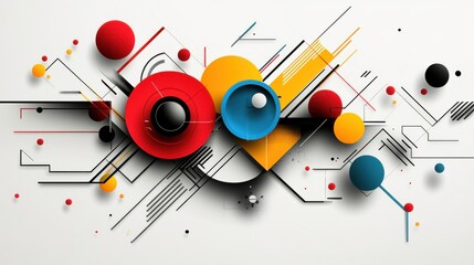 Obraz premium Vibrant abstract design featuring geometric shapes in bold colors of red, blue, and yellow, creating a dynamic composition.