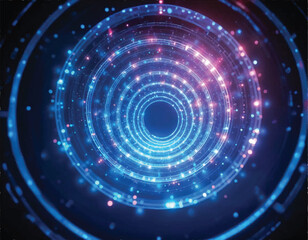 Obraz premium vector of circles of blue neon lights of portal with glowing dots and rings on black background