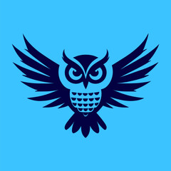 owl icon outline vector art design image on a blue background