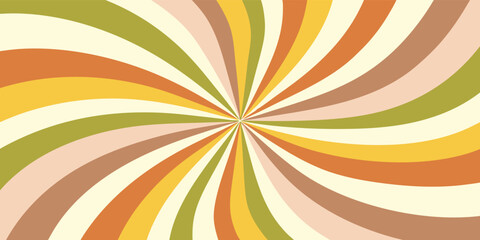 Swirling retro background with colorful stripes in orange, yellow, green, and cream, creating a vintage aesthetic for design
