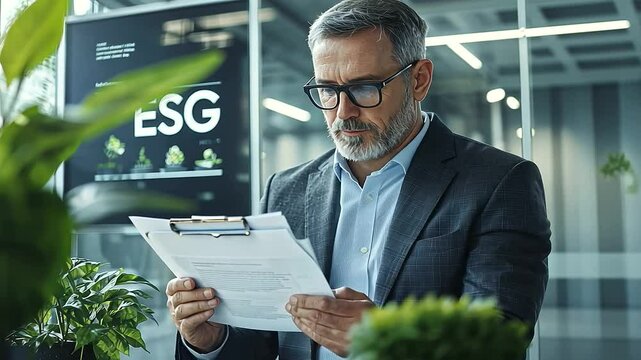 1_Businessman Reviewing Documents on Environmental Initiatives