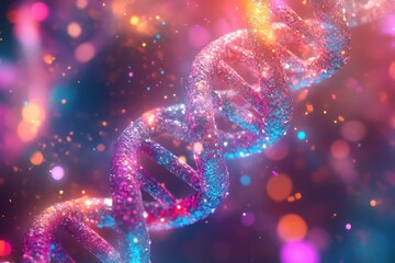 DNA molecules floating against a vibrant scientific backdrop