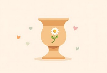 Fototapeta premium Elegant vase with a floral decoration and hearts in a minimalistic style.