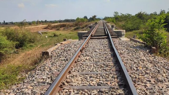 Riding the Bamboo Railway,a passenger&rsquo;s eye view,through rural Cambodia,Battambang Province,Cambodia,Southeast Asia.
