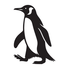 Penguin waddling silhouette vector black color and solid white background 