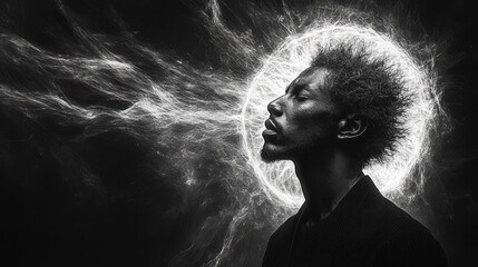 A monochrome minimalist portrait of a person, with spiky lines radiating from the head like a halo, highlighting the irritation as an energy pushing outward in a visually clean manner,