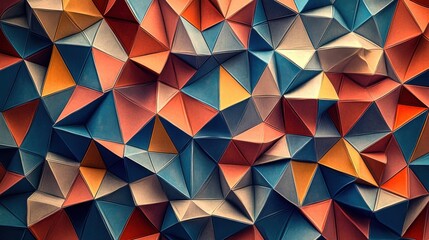 Obraz premium Colorful geometric diamond pattern with vibrant hues of orange, blue, and cream creating a retro feel.