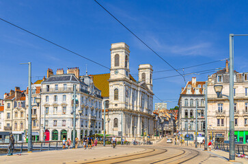Besançon cityscape, Eglise Sainte-Madeleine hall church neoclassical style building, Battant...