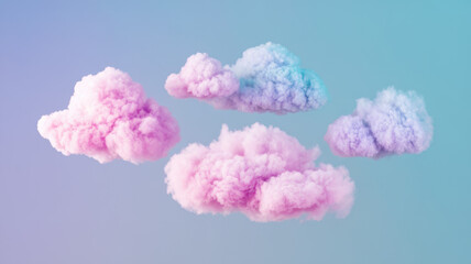 Fototapeta premium Soft, fluffy clouds in shades of pink and blue against a gradient background, creating a dreamy and whimsical atmosphere.