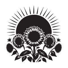 Sunflowers facing the sun silhouette vector art black color design and solid white background 