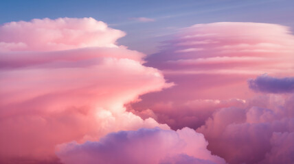 A breathtaking view of soft, pink clouds at sunset, creating a serene and dreamy atmosphere in the sky.