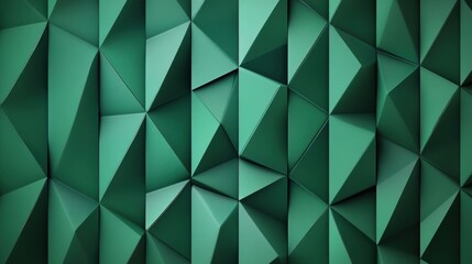 Fototapeta premium Abstract green geometric pattern with triangular shapes creating a three-dimensional effect.