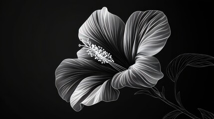 Fototapeta premium Intricate black and white outline illustration of hibiscus flowers, showcasing their elegant petals and details.
