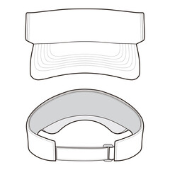 Blank sports visor front and back view illustration in outline style.
