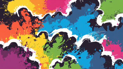 Obraz premium A vibrant explosion of colors with splashes of paint in various hues, creating a dynamic and energetic abstract design that evokes creativity and excitement.