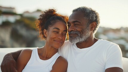 Fototapeta premium Forever Love - Elderly Couple in Matching White T-Shirts Holding Hands with Warmth and Affection