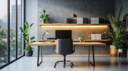 Modern Office Interior Design Illustration. Ai generated image