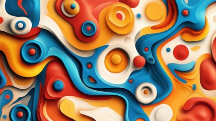 Fototapeta premium Colorful abstract art featuring geometric shapes in vibrant hues of blue, pink, yellow, and white.