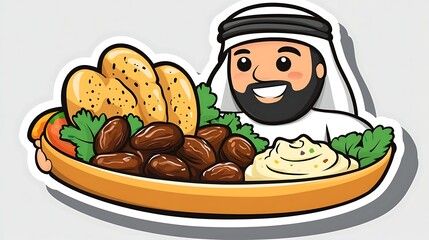 Middle Eastern Man with Beard and Food Platter Sticker
