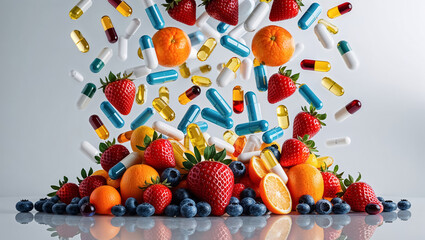 fresh fruits and pharmaceutical capsules