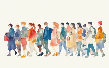 Obraz premium A watercolor drawing of a group of people in various outfits, on a white background Generative AI