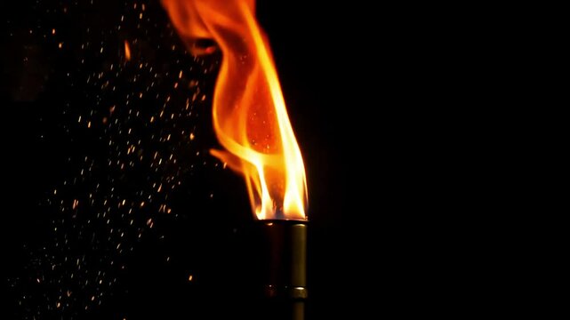 A single torch with a flame against a black background.