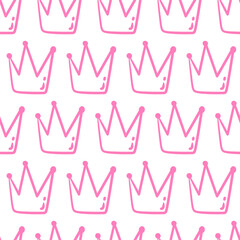 Doodle seamless pattern with crowns isolated on white background. Street-style abstract grunge illustration.