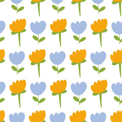 Doodle seamless pattern with colorful flowers. Hand drawn floral pattern for your fabric, summer background, gift paper, wallpaper, backdrop, textile. Vector illustration