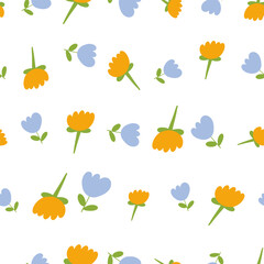 Cute doodle minimal hand floral seamless repeat pattern with small flowers vector. Design for fashion, fabric, web, wallpaper, wrapping and all prints