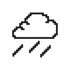 Rain Cloud Pixelated Icon. Pixel Art Symbol of Rainy Weather. Precipitation and Wet Weather Icon. Isolated Vector Illustration