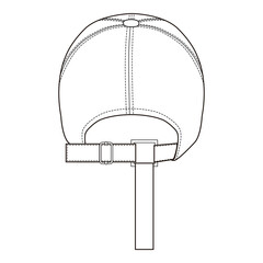 Back view of baseball cap with extended strap and buckle closure.

