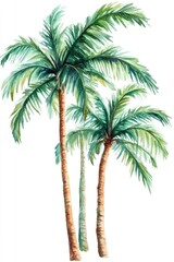 Naklejka premium Hand Drawn Tropical Palm Tree Set. Abstract Watercolor Illustration of Lush Green Foliage on White Background