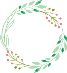 Obraz premium Watercolor Floral Wreath with Green Leaves