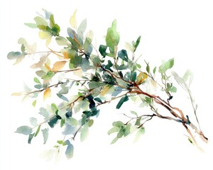 Nature's Whisper: Watercolor Bouquet of Wild Forest Branches and Leaves