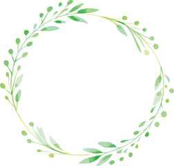Obraz premium Watercolor Green Leaf Wreath Circle Frame