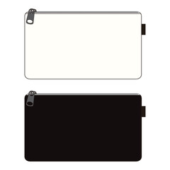 Set of two rectangular pouches in black and white with zipper closures, isolated on white background, ideal for branding and product mockups.   © Hanpyul