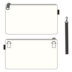 Set of two rectangular pouches with detachable strap and zipper closure, isolated on white background, perfect for product mockups and accessory design.

