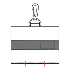 Square pouch with horizontal gray strap and carabiner clip, isolated on white background, suitable for product design and branding mockups.

