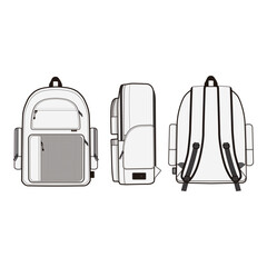 Backpack Design Three View Technical Drawing

