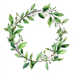Fototapeta premium Watercolor Botanical Frame with Spring Leaves and Floral Elements