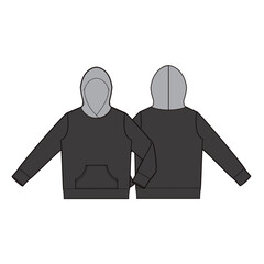 Two Tone Pullover Hoodie Front and Back View Design Template Vector

