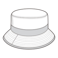 Classic Bucket Hat Design Technical Drawing Template Side View Vector

