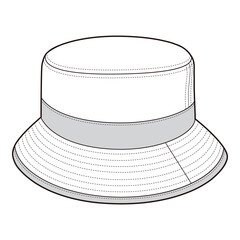 Modern Bucket Hat Technical Drawing Template Single View Vector

