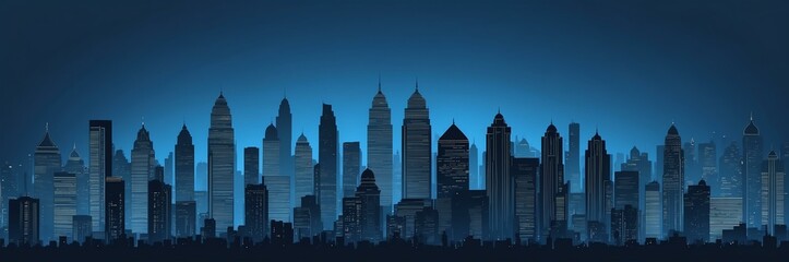 cityscape silhouette indian themed banner with blue backdrop. light blinds background