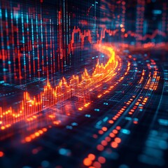 Abstract Digital Data Flow: Red and Blue Glowing Lines