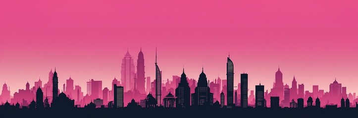 Fototapeta premium cityscape silhouette indian themed banner with pink backdrop. light blinds background