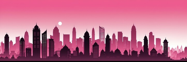 Obraz premium cityscape silhouette indian themed banner with pink backdrop. light blinds background