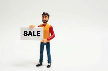 toy man holding a sign with the text (Sale)